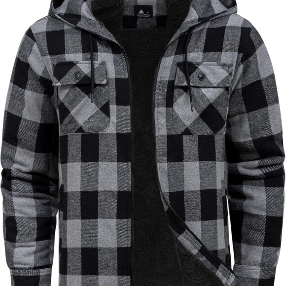 Men's Stylish Plaid Flannel Zip-Up Jacket - Perfect for Outdoor Activities - Picture 1 of 5